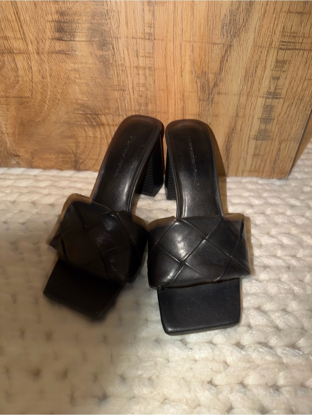Classic Black Woven Slide Heels - Women's